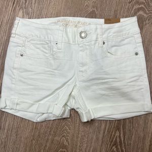 New American Eagle White MIDI Cuffed Shorts